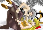  aino_minako all_fours animal_ears ass bishoujo_senshi_sailor_moon blonde_hair blue_eyes bunny_ears bunnysuit crossover long_hair lying multiple_girls pantyhose ranpu red_eyes rozen_maiden silver_hair suigintou wings 