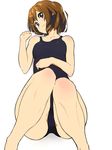  aihara_shouta bad_id bad_pixiv_id black_school_swimsuit blush brown_eyes brown_hair hair_ornament hairclip hirasawa_yui k-on! legs lying one-piece_swimsuit school_swimsuit short_hair solo swimsuit 