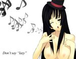  akiyama_mio bangs black_eyes black_hair blunt_bangs breasts coach_(artist) don't_say_&quot;lazy&quot; eighth_note hat hime_cut k-on! large_breasts long_hair mini_hat music musical_note nipples nude one_eye_closed singing solo 