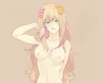  akusyu bad_id bad_pixiv_id blonde_hair blue_eyes breasts flower large_breasts long_hair lowres macross macross_frontier nude sheryl_nome solo 