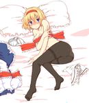  alice_margatroid ass blonde_hair blue_eyes blush commentary_request feet hairband hands lying oekaki pantyhose short_hair solo tears thighband_pantyhose touhou uro 