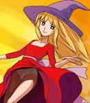  1girl blonde_hair haruyama_kazunori hat long_hair manga_sekai_mukashi_banashi panties pantyshot solo underwear upskirt white_panties wind wind_lift witch witch_(manga_sekai_mukashi_banashi) witch_hat 