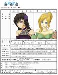  1girl black_hair blonde_hair blue_eyes code_geass crossdressing lelouch_lamperouge marriage_certificate milly_ashford purple_eyes translation_request 