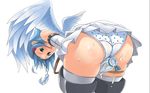  angel angel_wings ass asymmetrical_wings bare_shoulders bent_over blue_hair boots cameltoe crotch_rub elbow_gloves feathers gloves green_eyes looking_back masturbation miniskirt nanael panties polka_dot polka_dot_panties queen's_blade skirt solo sugiura thighhighs tongue underwear wings 