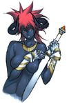  breasts character_request collar copyright_request dark_skin demon_girl g-room_honten gauntlets horns jewelry medium_breasts monster_girl necklace nude red_eyes red_hair solo sword weapon 