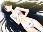  black_hair blush bra braid cameltoe hata_seika hitoyume kurashima_tomoyasu lingerie long_hair lying non-web_source panties red_eyes solo thighhighs twin_braids underwear underwear_only 