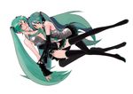  aqua_eyes aqua_hair aturou0129 bare_shoulders detached_sleeves dual_persona hatsune_miku headset long_hair mouth_hold multiple_girls necktie open_clothes open_shirt selfcest shirt skirt thighhighs twintails undressing very_long_hair vocaloid yuri 