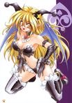  amaori_tatsuki blonde_hair boots bustier collar curly_hair demon_wings elbow_gloves frills gloves highres kneeling lingerie long_hair orange_eyes pointy_ears pretty_cats_showtime solo star thighhighs underwear very_long_hair wings 