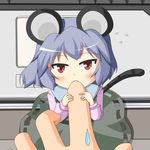  animal_ears biting chibi finger_biting grey_hair hands minigirl mouse_ears mouse_tail nazrin red_eyes short_hair solo sweatdrop tail touhou urushi 