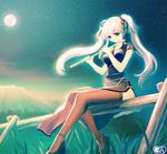  album_cover artist_request blue_eyes chinese_clothes cover hair_ribbon long_hair mabinogi moon nao_(mabinogi) ribbon solo thighhighs twintails watermark white_hair zettai_ryouiki 