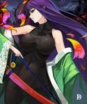  7th_dragon 7th_dragon_(series) bodysuit breasts japanese_clothes katana large_breasts long_hair pupps purple_hair ran_(7th_dragon) samurai_(7th_dragon) skin_tight solo sword weapon 