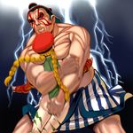  1girl ass ass_grab bad_id bad_pixiv_id beret breast_smother cammy_white edmond_honda green_leotard hat hug leotard long_hair masao muscle parody street_fighter 