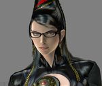  3d bayonetta bayonetta_(character) beauty_mark black_hair chains glasses long_hair mole official official_art red_ribbon ribbon sega witch 