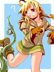  ahoge blonde_hair blush boots crossdressing final_fantasy final_fantasy_tactics geomancer_(fft) gloves legs long_hair lowres male_focus mikuni_aoi oekaki otoko_no_ko plant solo twintails vines 