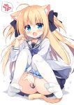  !! 1girl :o ahoge anger_vein animal_ear_fluff animal_ears ass bangs between_legs black_bow black_dress blonde_hair blue_eyes blush bow cat_ears cat_girl cat_tail choker dress eyebrows_visible_through_hair fang fingernails frilled_legwear full_body grey_jacket hair_between_eyes hair_bow hand_between_legs hand_up highres jacket kujou_danbo long_hair long_sleeves looking_at_viewer md5_mismatch no_shoes open_clothes open_jacket open_mouth original plaid_sailor_collar purple_choker ribbon_choker sailor_collar sailor_dress shadow sleeves_past_wrists soles solo spoken_anger_vein sweat tail tears thighhighs two_side_up very_long_hair white_background white_legwear 