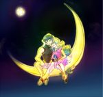  1girl couple crescent_moon dress full_moon happy hetero moon nia_teppelin night north_star pink_dress simon sitting sky star_(sky) starry_sky taira_momen tengen_toppa_gurren_lagann 