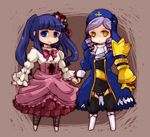  blue_eyes blue_hair bow chibi dlanor_a_knox dress drill_hair furudo_erika hair_ornament hat lavender_hair long_hair multiple_girls pantyhose pink_bow shirokura twintails umineko_no_naku_koro_ni yellow_eyes 