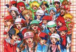  baseball_cap beret black_(pokemon) black_hair blond_hair blonde_hair blue_(pokemon) blue_eyes blue_hair brown_hair crystal_(pokemon) diamond_(pokemon) dual_persona everyone gold_(pokemon) green_eyes hareta_(pokemon) haruka_(pokemon) hat highres hikari_(pokemon) jun_(pokemon) koki_(pokemon) kotone_(pokemon) kouki_(pokemon) nintendo odamaki_sapphire ookido_green ookido_shigeru pearl_(pokemon) platinum_berlitz poke_ball pokeball pokemon pokemon_(anime) pokemon_(game) pokemon_black_and_white pokemon_bw pokemon_crystal pokemon_diamond_and_pearl pokemon_dp_legend pokemon_dppt pokemon_emerald pokemon_firered_and_leafgreen pokemon_gold_and_silver pokemon_gsc pokemon_heartgold_and_soulsilver pokemon_hgss pokemon_platinum pokemon_red_and_green pokemon_rgby pokemon_rse pokemon_ruby_and_sapphire pokemon_special purple_eyes red_(pokemon) red_eyes red_hair redhead ruby_(pokemon) scarf silver_(pokemon) smile touko_(pokemon) touya_(pokemon) violet_eyes white_(pokemon) yuuki_(pokemon) 