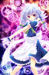  braid brown_eyes gears highres izayoi_sakuya knife maid momomiya_mion silver_hair solo touhou 