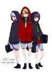  alternate_costume bad_id bad_pixiv_id belt bespectacled blonde_hair blue_eyes blue_hair brown_eyes brown_hair full_body ghost_in_the_shell ghost_in_the_shell_stand_alone_complex glasses hands_in_pockets highres hood hoodie instrument_case lunasa_prismriver lyrica_prismriver merlin_prismriver multiple_girls necktie parody pun2 short_hair shorts socks standing touhou transparent_background yellow_eyes 