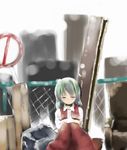  bad_id bad_pixiv_id chain-link_fence fence green_hair hori_kotatsu kazami_yuuka plaid plaid_skirt plaid_vest sad sitting skirt skirt_set skyline solo tears touhou vest 