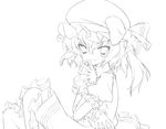  flandre_scarlet gotou_nao greyscale lineart monochrome one_side_up solo touhou 