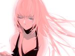  bad_id bad_pixiv_id bare_shoulders black_dress blue_eyes breasts cleavage dress long_hair looking_down manyako_(mohumohu) medium_breasts megurine_luka petals pink_hair sad simple_background solo vocaloid 