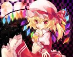  bad_id bad_pixiv_id colorized fangs felicia-val flandre_scarlet gotou_nao hat lips one_side_up red_eyes slit_pupils solo touhou window wings 