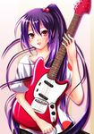  guitar highres instrument k-on! kose listen!! long_hair nakano_azusa orange_eyes polka_dot purple_hair side_ponytail solo 