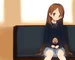  brown_eyes brown_hair couch head k-on! long_hair school_uniform sitting sokabe_megumi solo sora_to_umi 