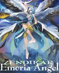  bare_shoulders barefoot bird emeria_angel feathered_wings legs long_hair magic:_the_gathering multiple_wings pupps purple_eyes seraph wand white_hair wings 