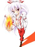  fire from_above fujiwara_no_mokou hand_in_pocket perspective smirk solo touhou unbuttoned yosuke_nami 