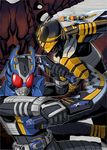  chichihirosu highres horns kamen_rider kamen_rider_gatack kamen_rider_kabuto_(series) kamen_rider_thebee multiple_boys sword weapon 