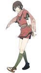  1girl arms_behind arms_behind_back brown_eyes brown_hair female fingerless_gloves gensou_suikoden gensou_suikoden_i gensou_suikoden_ii gidayu gloves kasumi_(suikoden) sandals scarf short_hair simple_background solo suikoden suikoden_i suikoden_ii 