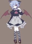  alternate_costume animal_ears bat_wings blue_hair cat_ears enmaided kemonomimi_mode kneehighs maid motomiya_mitsuki one_eye_closed red_eyes remilia_scarlet short_hair socks solo striped touhou wings 