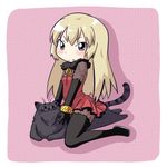  black_eyes blonde_hair blush bracelet cat dress duke_(tonnura-san) elbow_gloves gloves jewelry kneeling long_hair lucrezia_a_dural moja_(gibson) solo thighhighs tonnura-san 