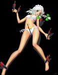  barefoot bikini blue_eyes dagger feet flat_chest hands izayoi_sakuya legs lying short_hair solo swimsuit tears touhou weapon white_hair yu_li 