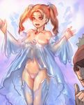  1girl bare_shoulders bow_(bhp) breasts dissolving_clothes dragon_quest dragon_quest_viii flowing_dress hero_(dq8) highleg highleg_panties highres jessica_albert jewelry medium_breasts navel necklace orange_eyes orange_hair panties robe see-through thighhighs twintails underwear water 