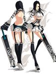  black_hair breasts corset frills high_heels kneehighs large_breasts long_hair must_be s4_league shoes socks sword underboob weapon 