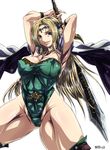  abs armpits bad_id bad_pixiv_id blonde_hair blue_eyes boots breasts cameltoe cape celes_chere circlet covered_nipples final_fantasy final_fantasy_vi green_leotard grin large_breasts leotard long_hair madhatter_hello muscle pinky_out see-through smile solo sword thick_thighs thighs very_long_hair weapon 