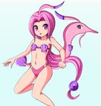  blush flat_chest gorebyss navel personification pokemon purple_eyes purple_hair shell_bikini sigurdhosenfeld 