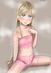  bike_shorts blonde_hair blue_eyes blush covered_nipples dated flat_chest long_hair midriff navel original sofia_(zenkou) solo strapless tubetop zenkou 