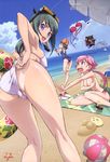  absurdres adjusting_clothes adjusting_swimsuit animal_hat ass barefoot beach bikini blue_hair blush breast_hold breasts cat_hat cleavage covering day dolphin fujii_tomoyuki green_eyes green_hair hat highres innertube kannagi_itsuki kawai_honoka large_breasts leopard_(sorakake) long_hair long_legs medium_breasts megami multiple_girls non-web_source one-piece_swimsuit outdoors parasol pink_eyes pink_hair purple_eyes school_swimsuit shishidou_akiha shishidou_imoko sora_wo_kakeru_shoujo swimsuit topless umbrella water 