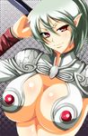  armor bad_id bad_pixiv_id banned_artist breasts cleavage echidna elf huge_breasts pointy_ears ponytail queen's_blade red_eyes s_tanly silver_hair smile solo 