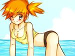  blue_eyes blush breasts cleavage kasumi_(pokemon) orange_hair pokemon swimsuit tank_top water wink 