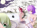  animal_ears ass back bare_back bath bird cat_ears cat_tail covering kaenbyou_rin komeiji_koishi komeiji_satori multiple_girls multiple_tails naked_towel nikka_(cryptomeria) nude_cover onsen reiuji_utsuho reiuji_utsuho_(bird) sitting steam tail touhou towel water 