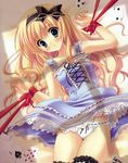  blonde_hair blue_eyes blush cards frilled_panties frilly hair_bow lace long_hair panties thighhighs tied upskirt 