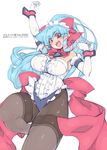  bad_id bad_pixiv_id blue_hair breasts elbow_gloves frills gloves huge_breasts large_breasts legs long_hair maid maid_headdress mel/a melmaid muscle open_mouth original pantyhose plump ponytail red_eyes ribbon sidelocks thick_thighs thighs 