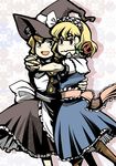  alice_margatroid bad_id bad_pixiv_id blonde_hair dancing flower flower_in_mouth hounori kirisame_marisa multiple_girls rose touhou 