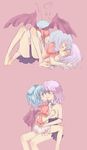  bad_id bad_pixiv_id barefoot bat_wings bloomers blue_eyes blue_hair blush braid breasts feet flat_chest hair_ribbon highres izayoi_sakuya lingerie multiple_girls nightgown red_eyes remilia_scarlet rias-shiki_kawaii ribbon short_hair silver_hair sketch small_breasts touhou twin_braids underwear wings yuri 